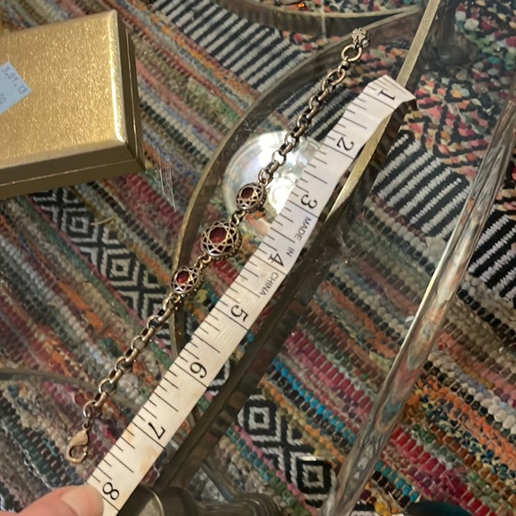 Lucky Brand Brass Bracelet with three garnet colored stones. - Picture 6 of 6